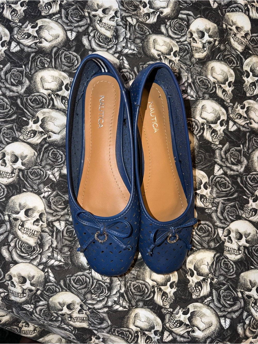 Womenβs Navy Blue NAUTICA Leather Ballet Flats with Bow Sz: 8 1/2
